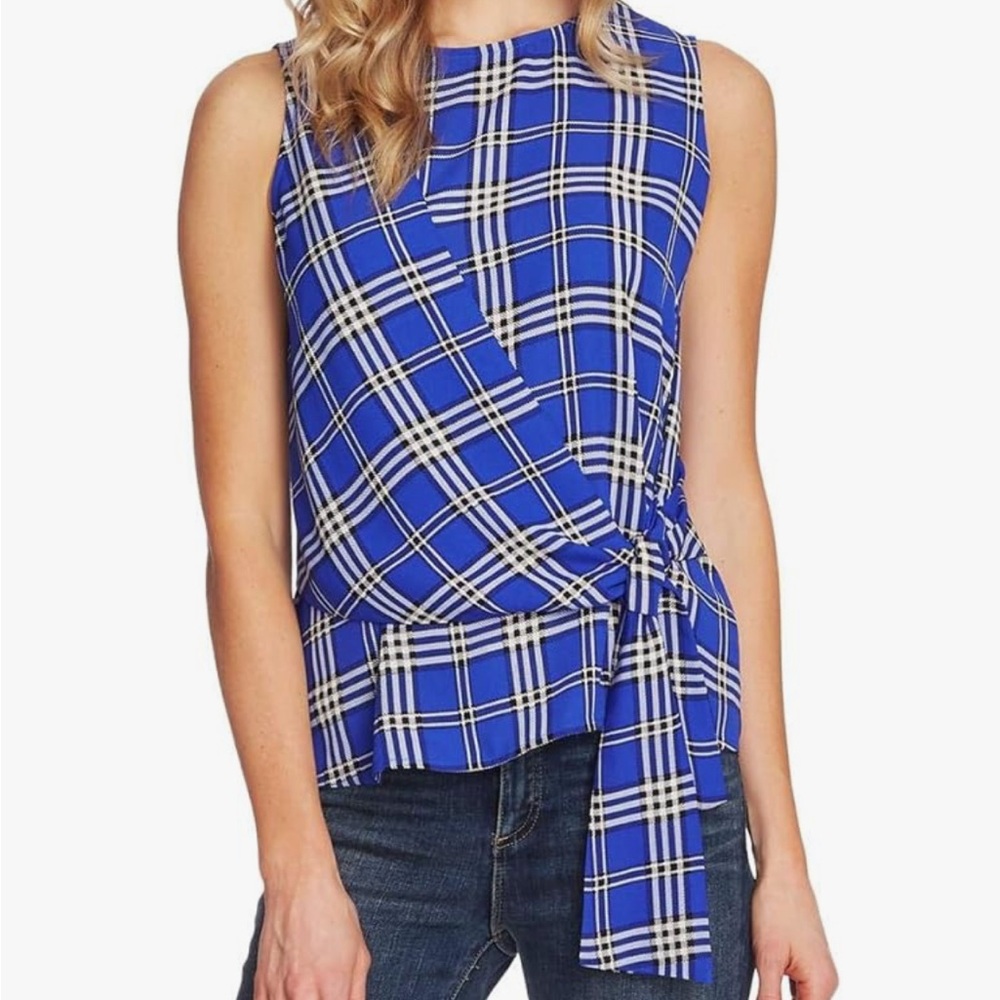 Cute blue tartan sleeveless top.